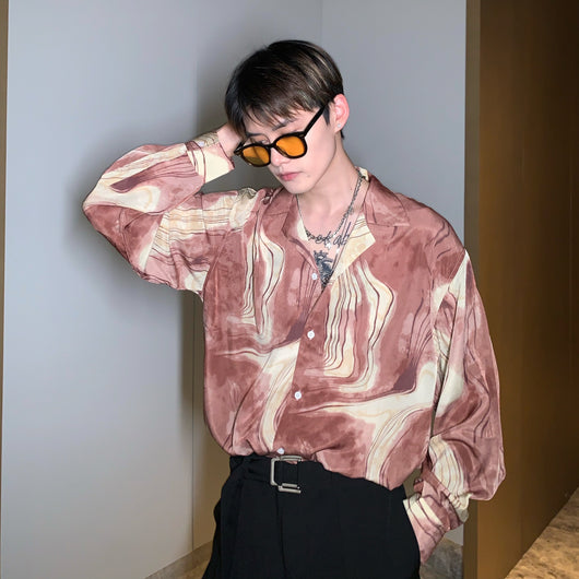 Camisa de Manga Larga con Diseño Abstracto - Estilo Coreano Moderno para Hombre - Image 7