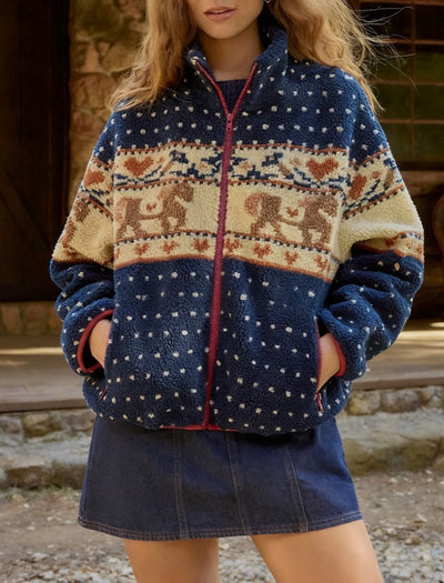 Abrigo de Lana con Cierre y Bolsillos - Diseño Navideño Alce y Copos de Nieve - Image 7