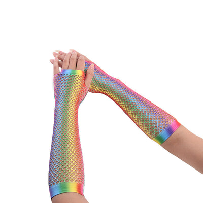 Guantes de Red Arcoíris Sin Dedos - Estilo Fishnet Largo - Image 11
