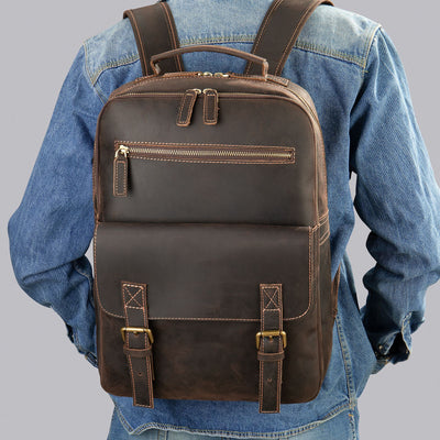 Mochila Retro de Cuero Crazy Horse Gran Capacidad para Hombre - Image 5