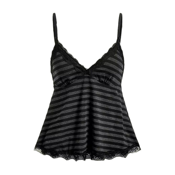 Blusa Elegante de Rayas con Cuello de Encaje Contrastante - Image 2