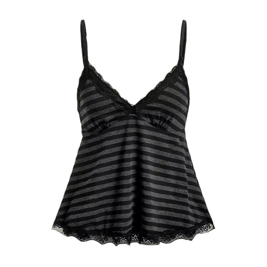 Blusa Elegante de Rayas con Cuello de Encaje Contrastante - Image 2