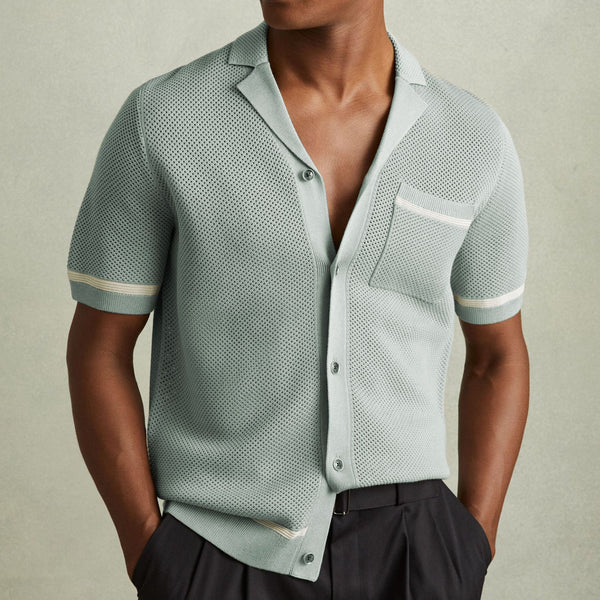 Polo Cubano de Manga Corta en Punto para Hombre - Estilo Verano