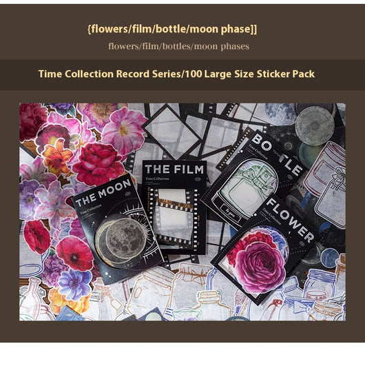 A collection of retro-style washi stickers featuring moon phases, planets, and celestial designs in various shapes and sizes. - Image 24