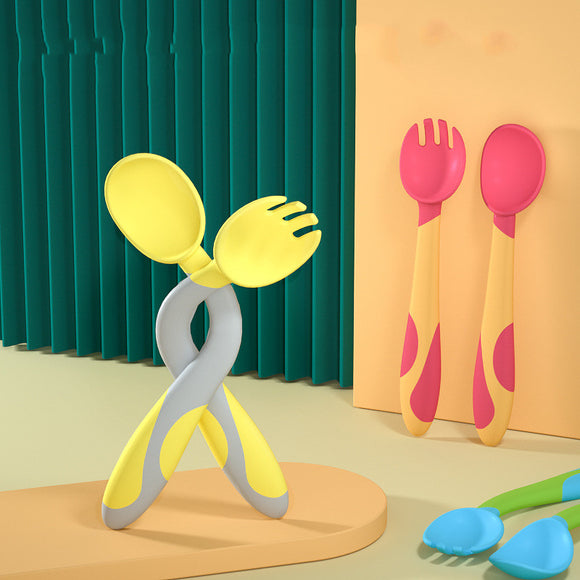 Set de Cubiertos Infantiles con Cuchara Giratoria y Tenedor de Entrenamiento