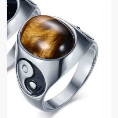 Anillo de Acero Inoxidable con Ojo de Tigre y Símbolo Yin Yang para Hombre - Image 4