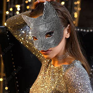 Traje de Gata Sexy con Máscara y Guantes de Diamantes para Halloween