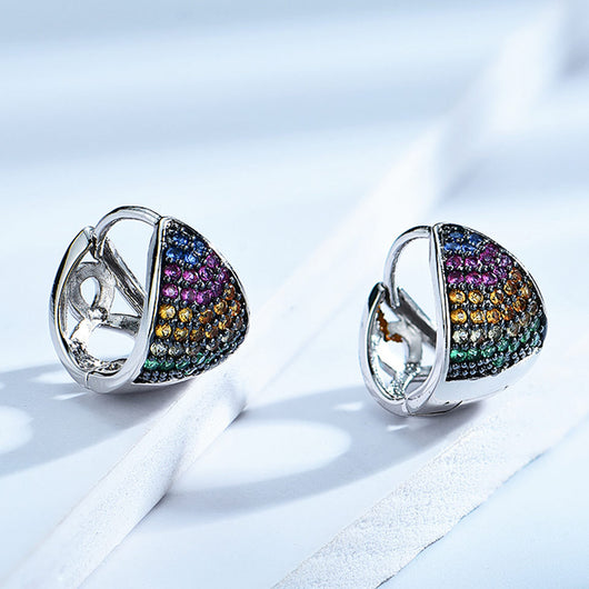 Aretes Triangulares Geométricos con Piedras de Color para Mujer - Image 2