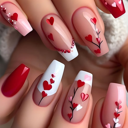 Adhesivos de Uñas Corazón Rojo Largo