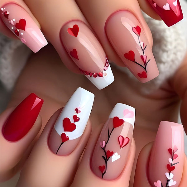 Adhesivos de Uñas Corazón Rojo Largo