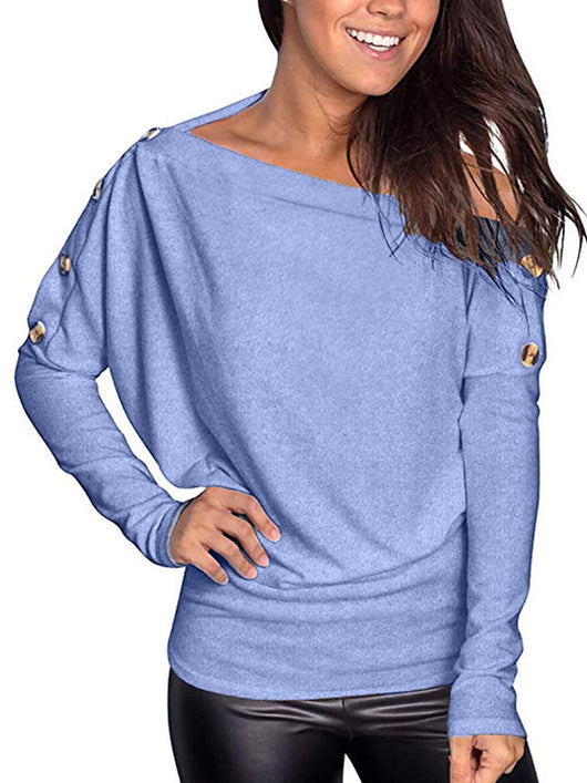 Blusa Casual Asimétrica con Botones y Cuello Barco - Image 5