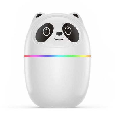 Pink panda mini humidifier with a smiling face and a rainbow LED light band around its middle. - Image 5