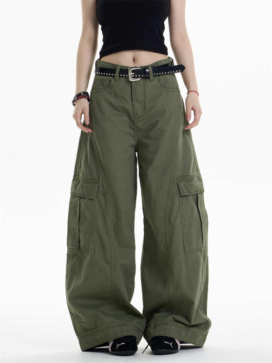 Pantalones Overol Cargo Mujer Cintura Alta Pierna Ancha Bolsillos Múltiples - Image 4