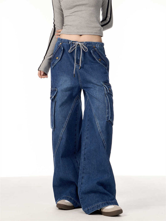 Pantalones Cargo Retro Mujer Cintura Alta Bolsillos Múltiples Corte Recto - Image 5