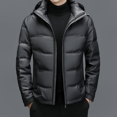 Abrigo de Cuero con Plumón de Pato Blanco para Hombre - Cálido y Elegante - Image 6