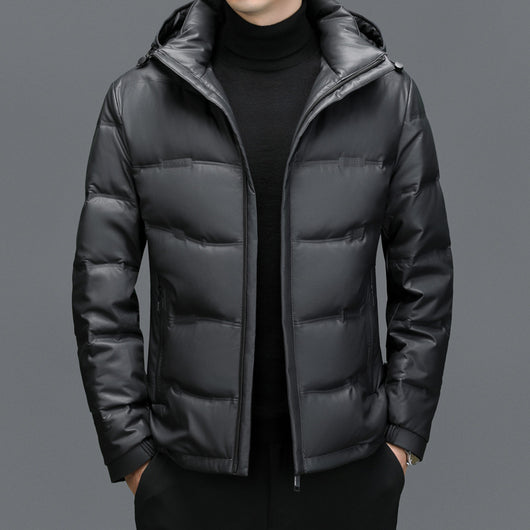 Abrigo de Cuero con Plumón de Pato Blanco para Hombre - Cálido y Elegante - Image 6