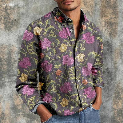 Camisa Casual Retro Estampada de Manga Larga para Hombre - Image 2