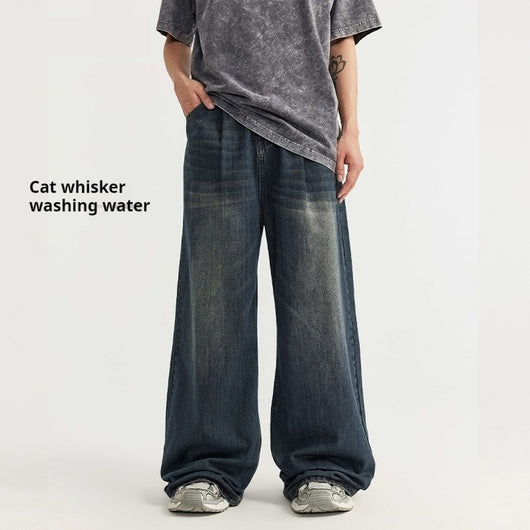 Pantalones Vaqueros Rectos Talla Alta para Hombre - Corte Ancho Lavado - Image 3