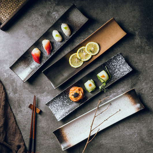 Plato Rectangular Negro para Sushi y Comida Asiática