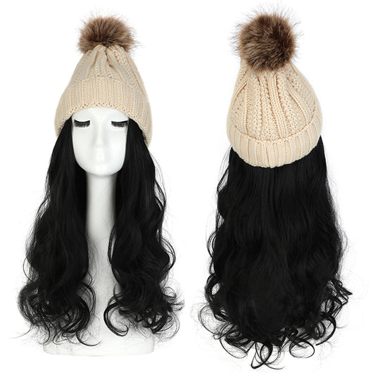 Gorro de Lana con Peluca Desmontable para Mujer