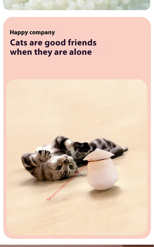 Two pink intelligent electric cat toy tumblers with ribbed tops and red laser emitters, set against a minimalist pink background. - Image 12