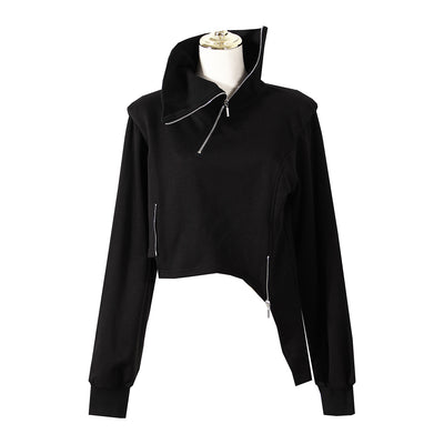 Sudadera Cuello Alto con Cierre Diagonal y Dobladillo Irregular - Image 9