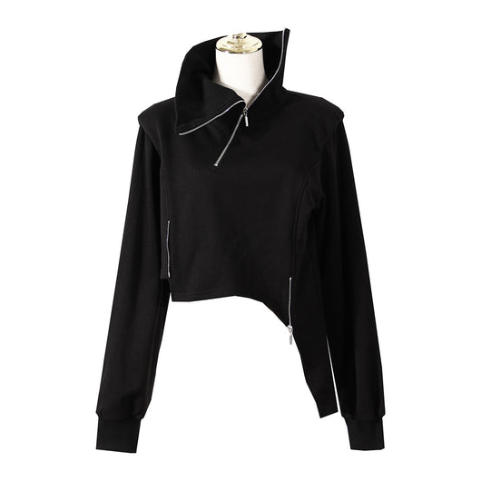 Sudadera Cuello Alto con Cierre Diagonal y Dobladillo Irregular - Image 9