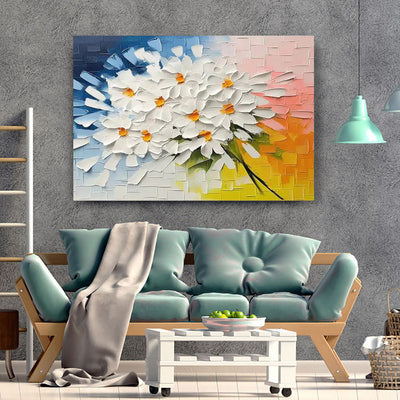 Cuadro Abstracto Moderno Óleo sobre Lienzo con Textura 3D - Flores Contemporáneas para Sala
