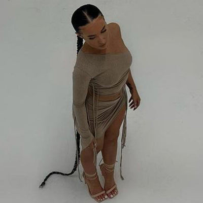 Conjunto Crop Top Asimétrico con Falda Fruncida Lateral - Image 14