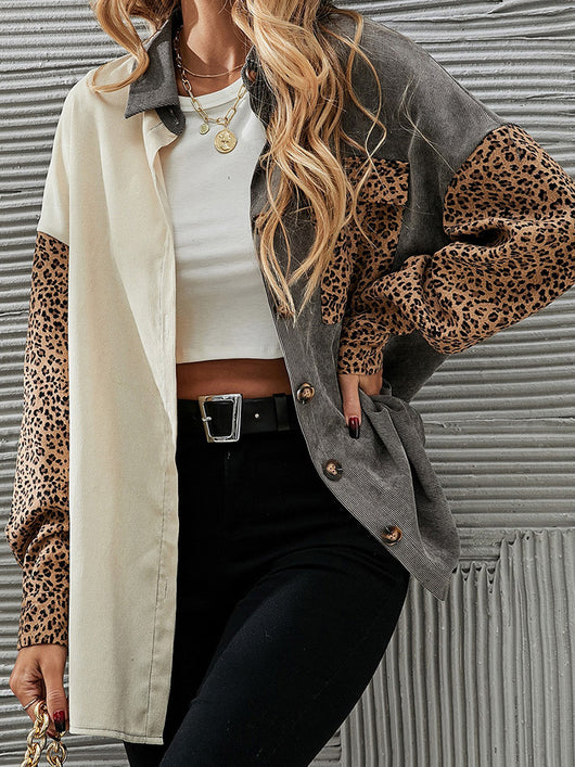 Suéter de Corduroy con Parches de Leopardo y Bloques de Color Gris - Image 10