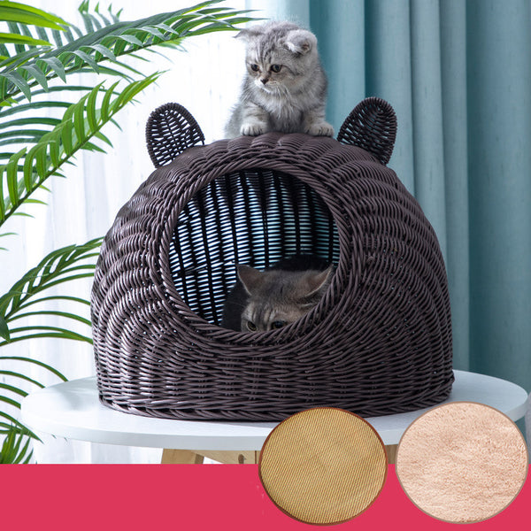 Casa Refugio para Gatos en Ratán Sintético Semicerrada