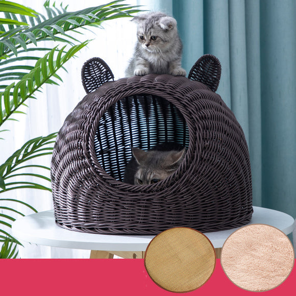 Casa Refugio para Gatos en Ratán Sintético Semicerrada