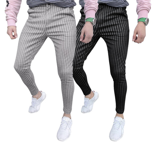 Pantalones Casuales Slim Fit con Costuras a Rayas Estilo Europeo
