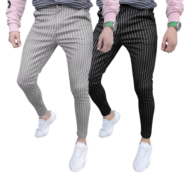 Pantalones Casuales Slim Fit con Costuras a Rayas Estilo Europeo