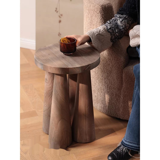 Mesa Auxiliar de Madera de Olmo Macizo para Sala y Balcón - Image 11