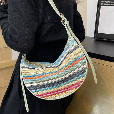 Bolsa Tote de Rafia Arcoíris para Mujer - Bolso Casual de Hombro - Image 3