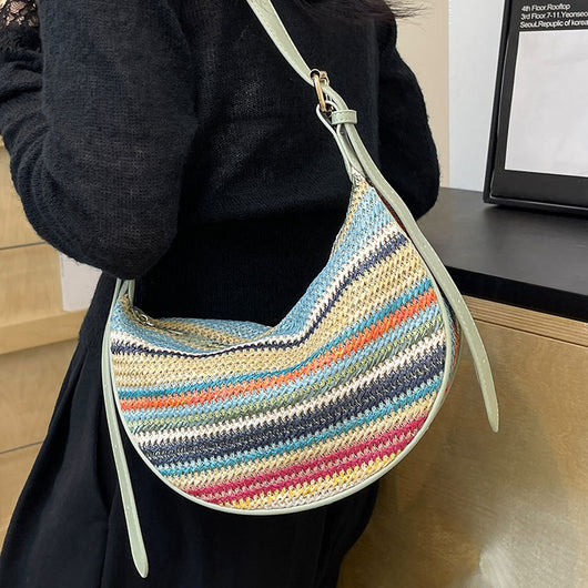 Bolsa Tote de Rafia Arcoíris para Mujer - Bolso Casual de Hombro - Image 3