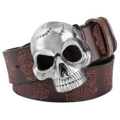 Cinturón de Cuero con Calavera Grabada y Hebilla Cráneo Pulido - Image 11