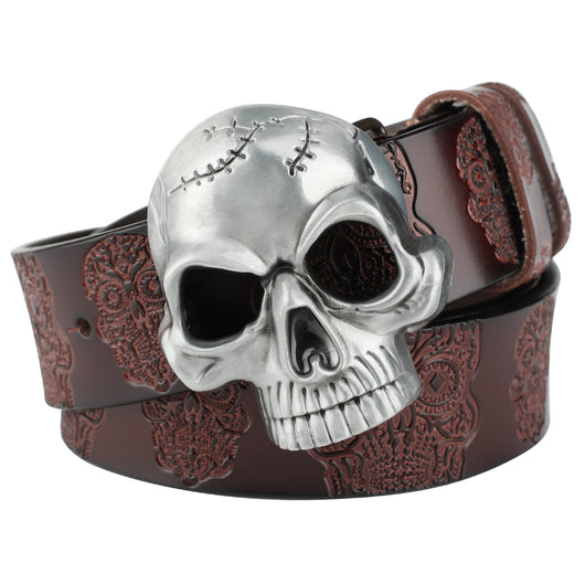 Cinturón de Cuero con Calavera Grabada y Hebilla Cráneo Pulido - Image 11
