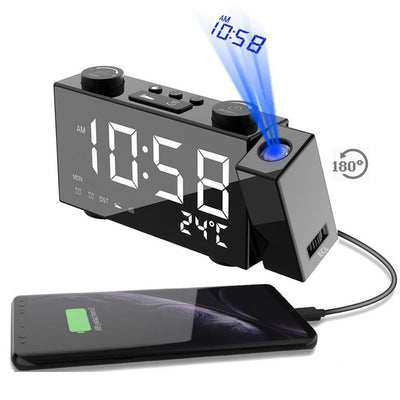 Reloj Despertador con Proyección FM, Pantalla Digital, Carga USB y Termómetro