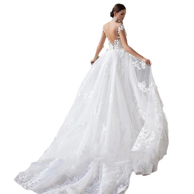Vestido de Novia Blanco Escote Redondo Efecto Reductor con Cola de Pez Reversible - Image 5