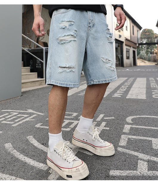 Shorts de Mezclilla Rotos Holgados Estilo Casual Desgastado - Image 12