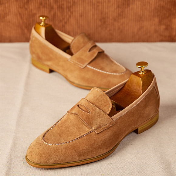 Mocasines Hombre Punta Redonda Gamuza Marrón