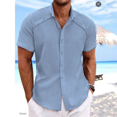 Camisa Hawaiana Casual de Manga Corta Color Sólido - Image 4