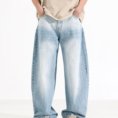 Jeans Azul Desteñido con Detalles Blancos Estilo Americano para Hombre - Image 3