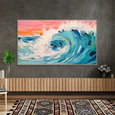 Cuadro Óleo Abstracto Grandes Dimensiones Olas Océano Azul y Blanco Texturizado para Sala - Image 12