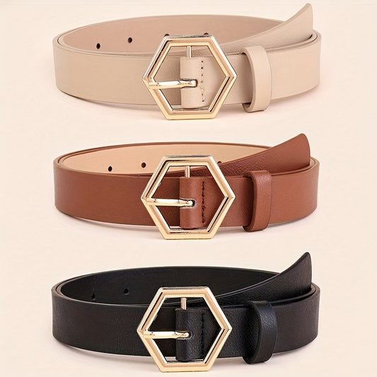 Cinturón PU con Hebilla Dorada Estrella Hexagonal Irregular para Mujer
