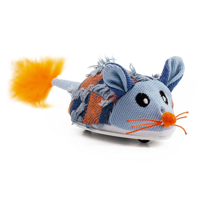 Plush mouse cat toy with a textured brown and beige body, embroidered eyes, string whiskers, and a fluffy feather tail. - Image 14