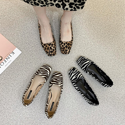 Zapatos Planos Punta Cuadrada Estilo Coreano con Patrón Zebra y Tacón Grueso - Image 2