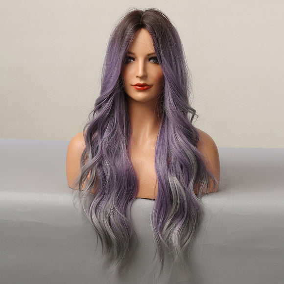 Peluca Rizada Halloween Multicolor Púrpura para Mujer
